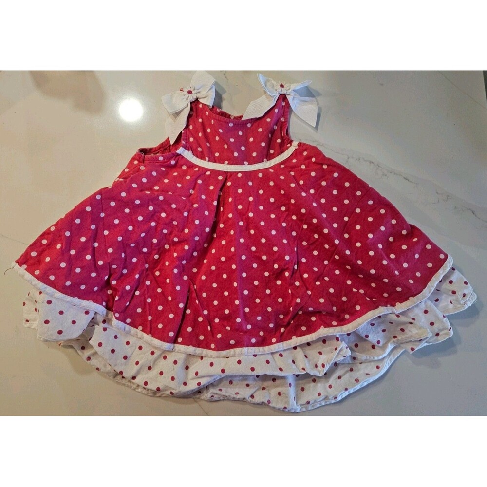 Chantilly Place Pink Polka Dot Ruffle Dress Size 2T, Bow Shoulder Details
